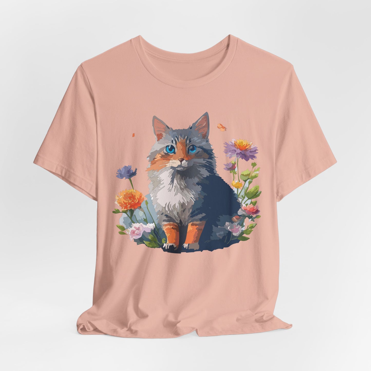 Floral Cat Tee, Animal Shirt, Cat Shirt, Floral Tee, Flower T-shirt, T-Shirt with Animal, Summer Top with Art Design