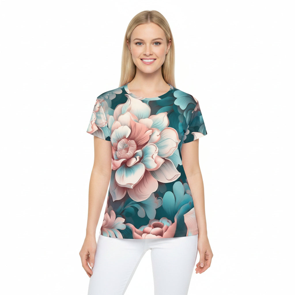 Women Poly T-Shirt with Floral Print