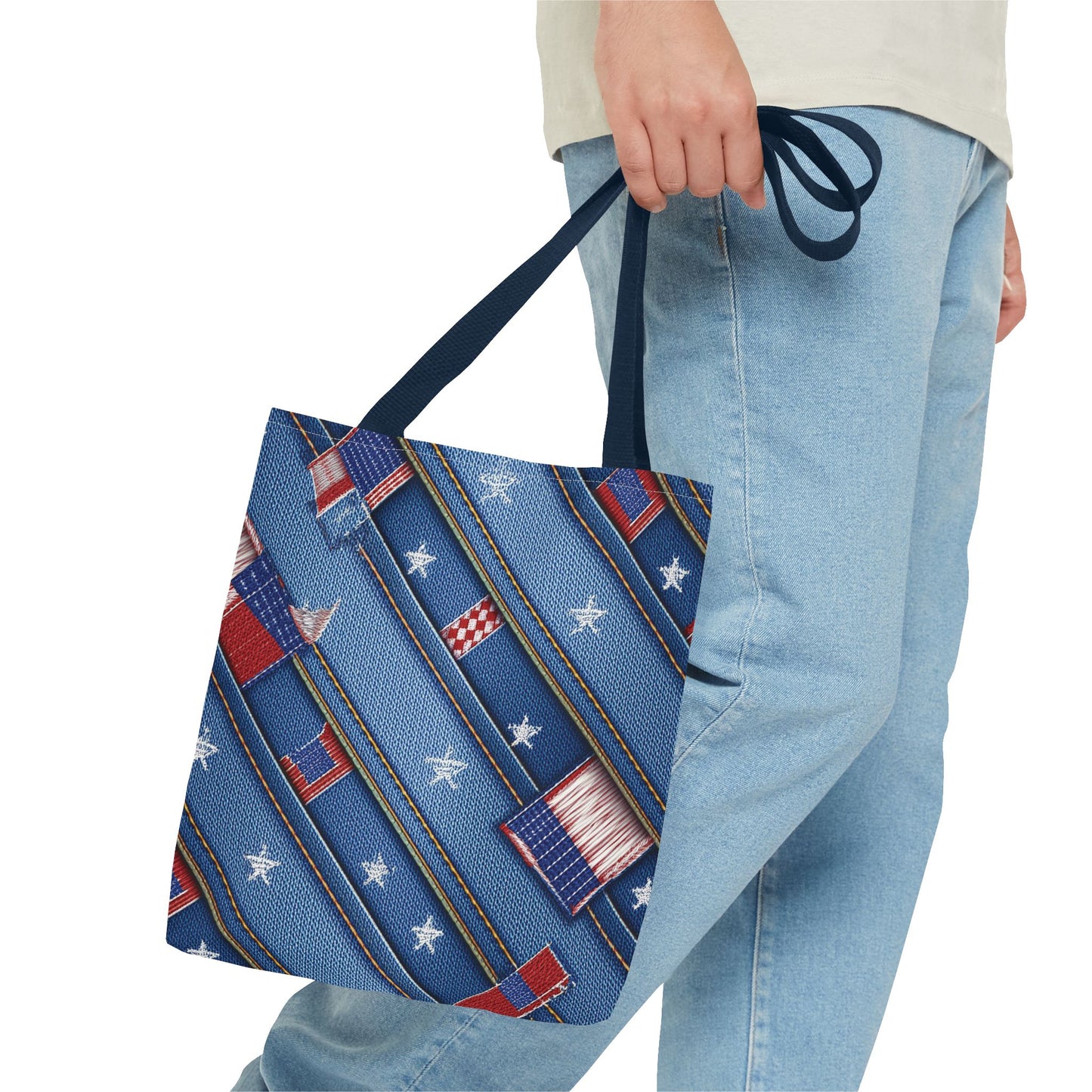 4th of July Graphic Denim Fabric Imitation Print Unisex Canvas Bag Poly Spun 3 Sizes Tote Bag 200-16
