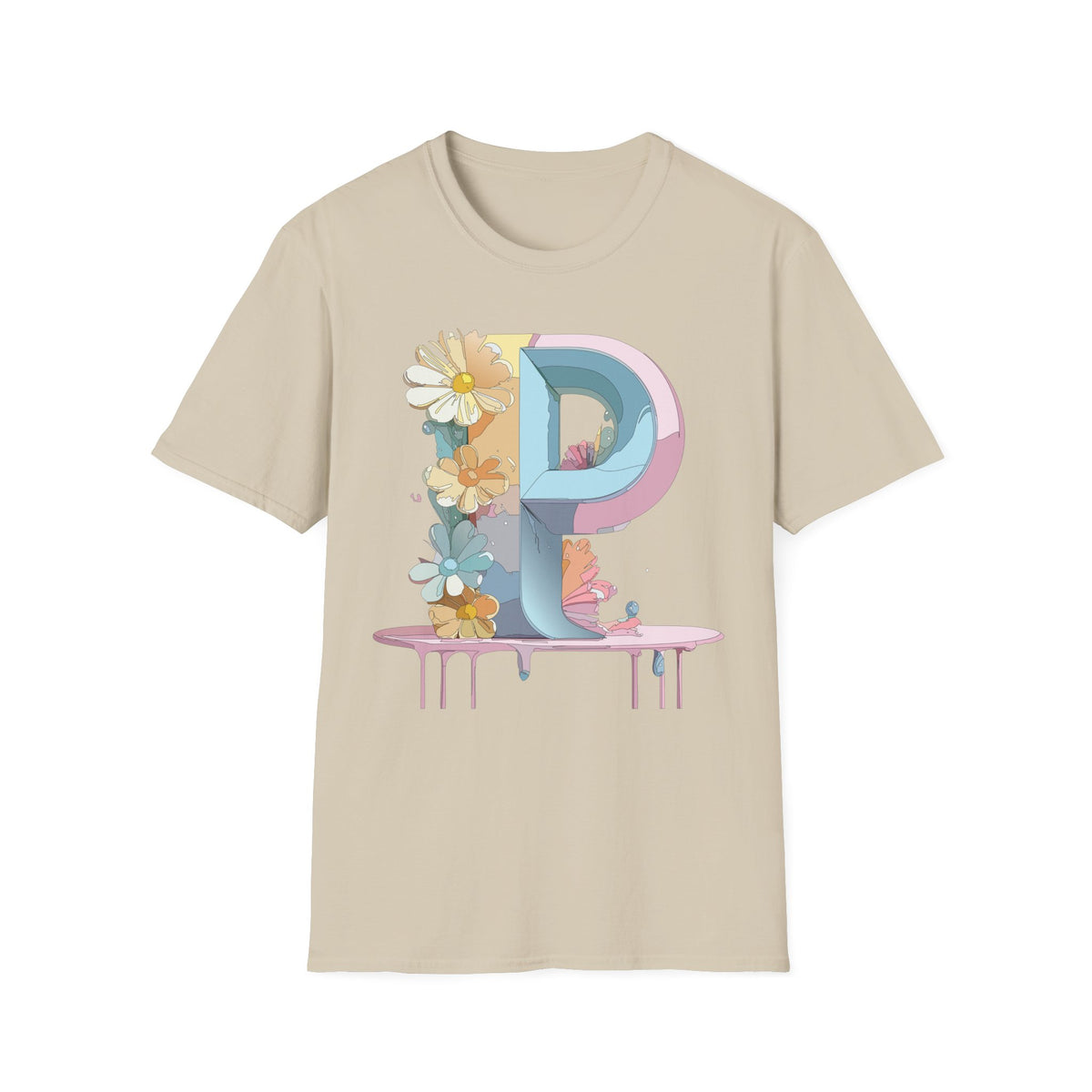 Letter P Floral Monogram T-Shirt | Pastel Daisy Initial Tee