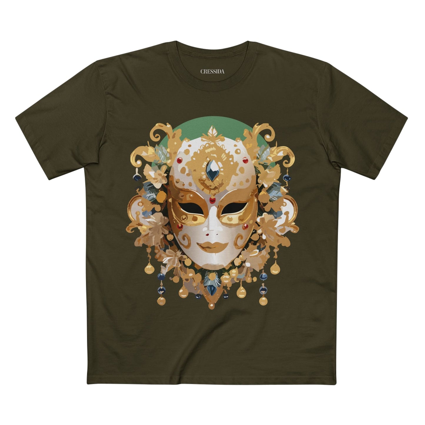 Carnival Mask Graphic T-Shirt Unisex 100 Cotton With Antique Gold Art Design Tee 16