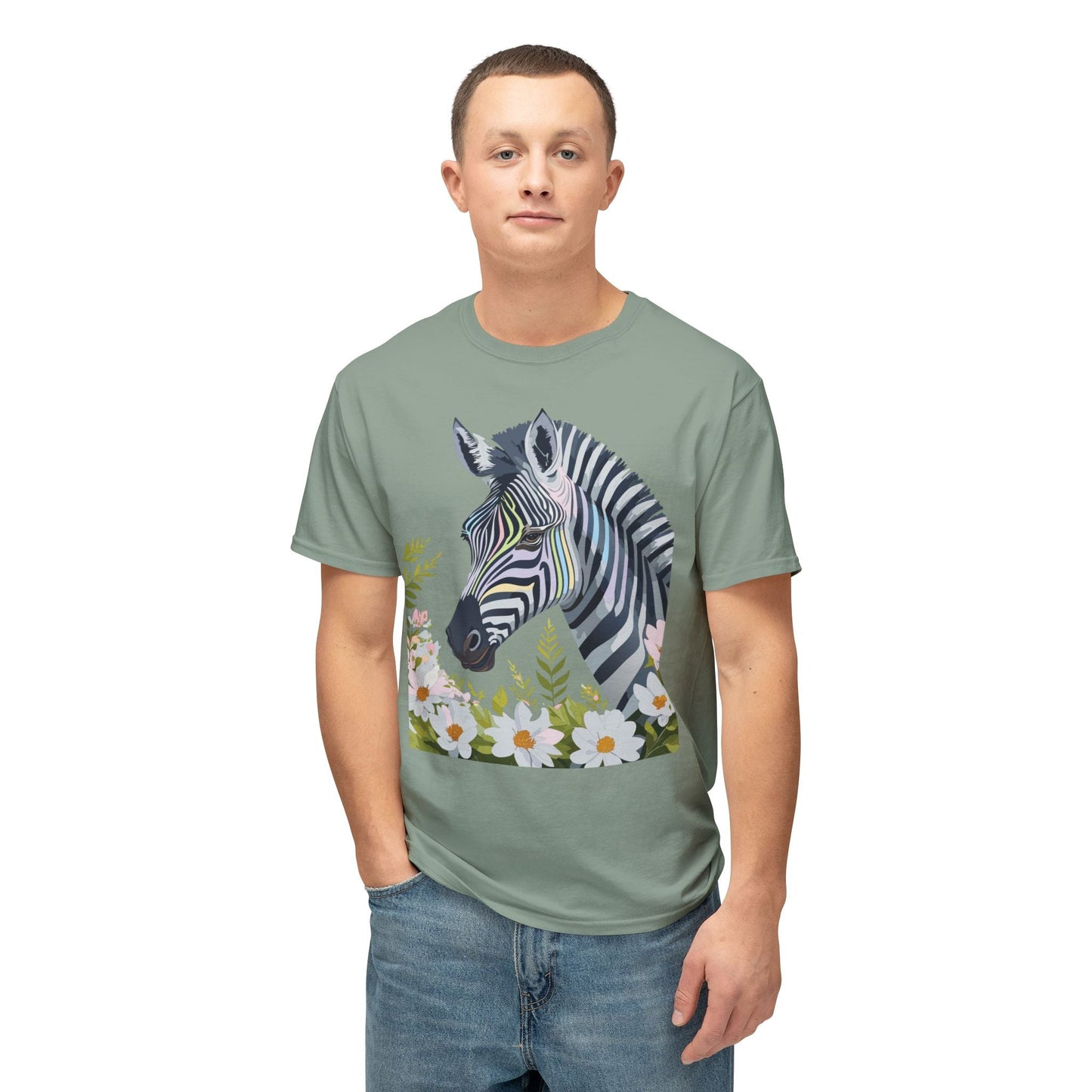 Unisex Zebra Art Design T Shirt With Floral Print HD Cotton Premium USA Made Jersey