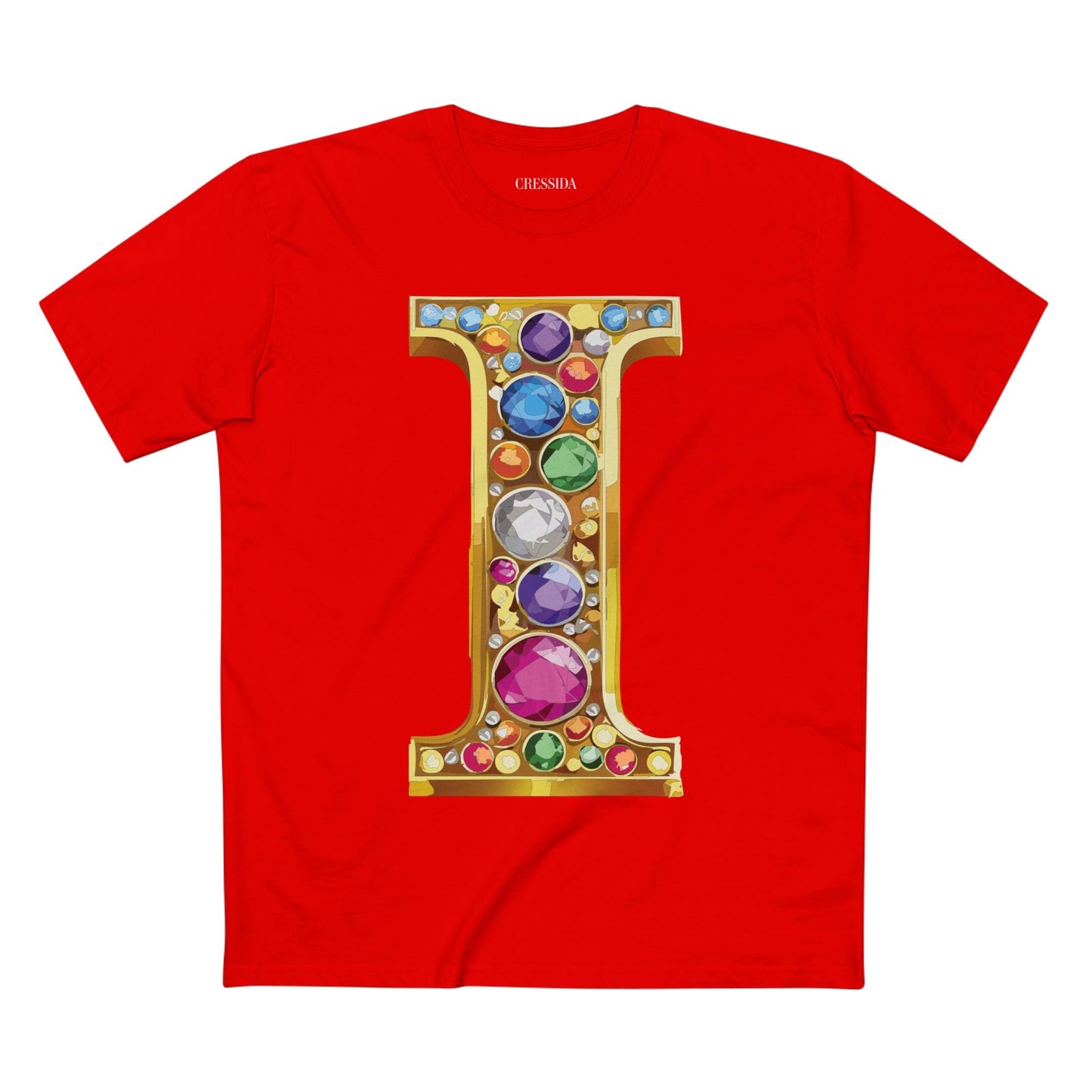 Letter I Graphic Design Tee Unisex 100 Cotton With Antique Gold Letters Artwork T-Shirt