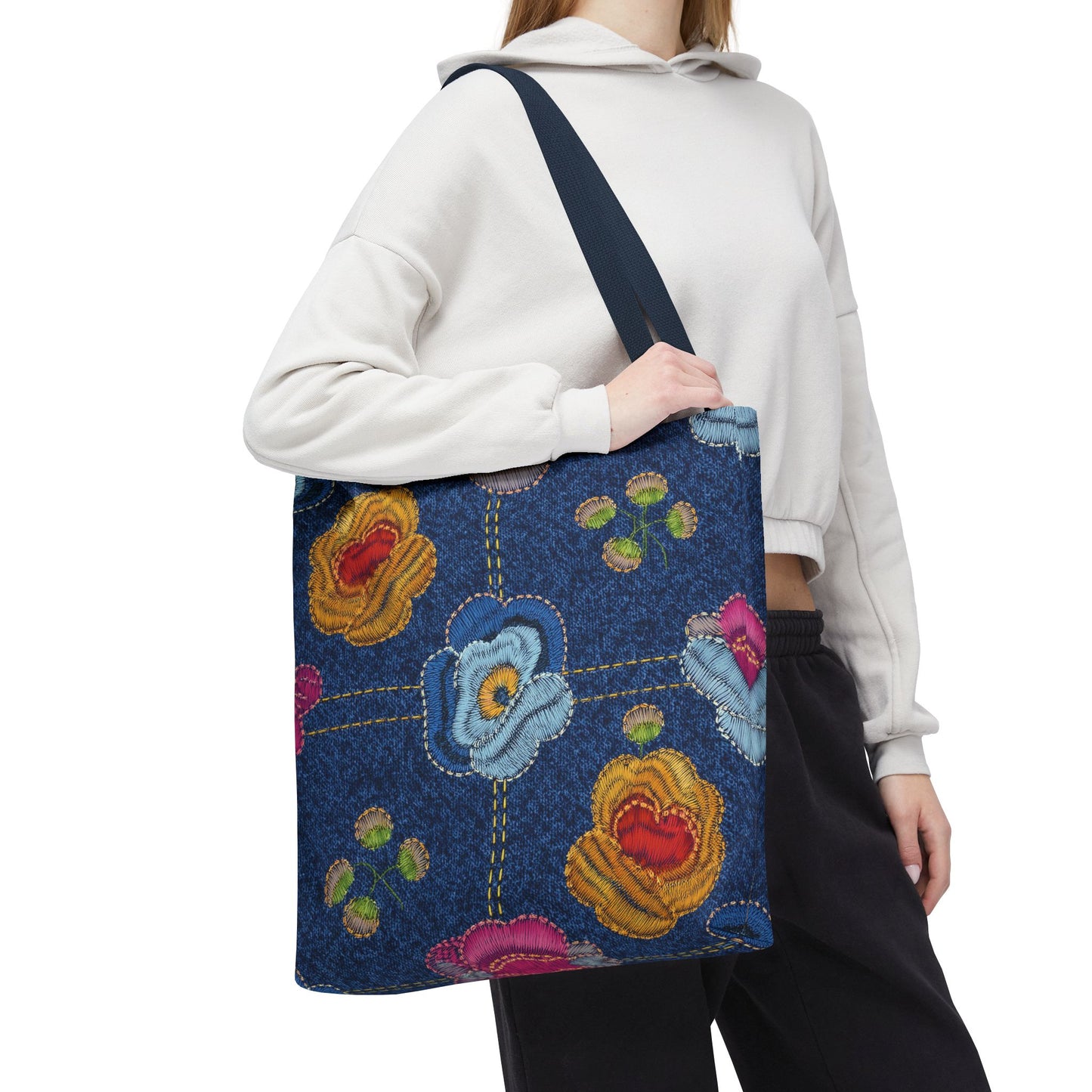 Denim Fabric Imitation Print Unisex Canvas Bag Poly Spun 3 Sizes Tote Bag 159-5