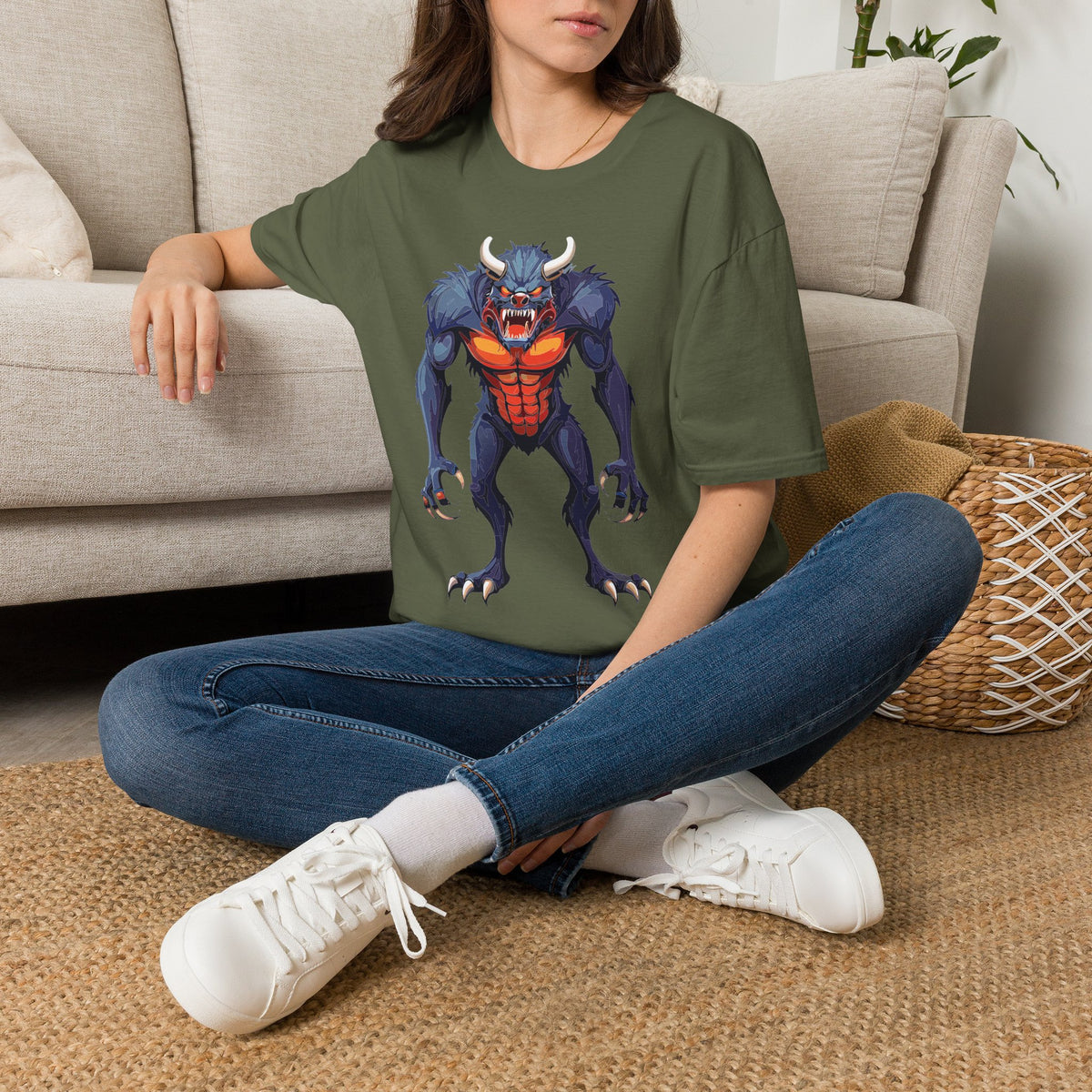 Werewolf Monster T-Shirt — Fierce Halloween Creature Cartoon Graphic Tee Unisex 100 Cotton Gildan T-Shirt