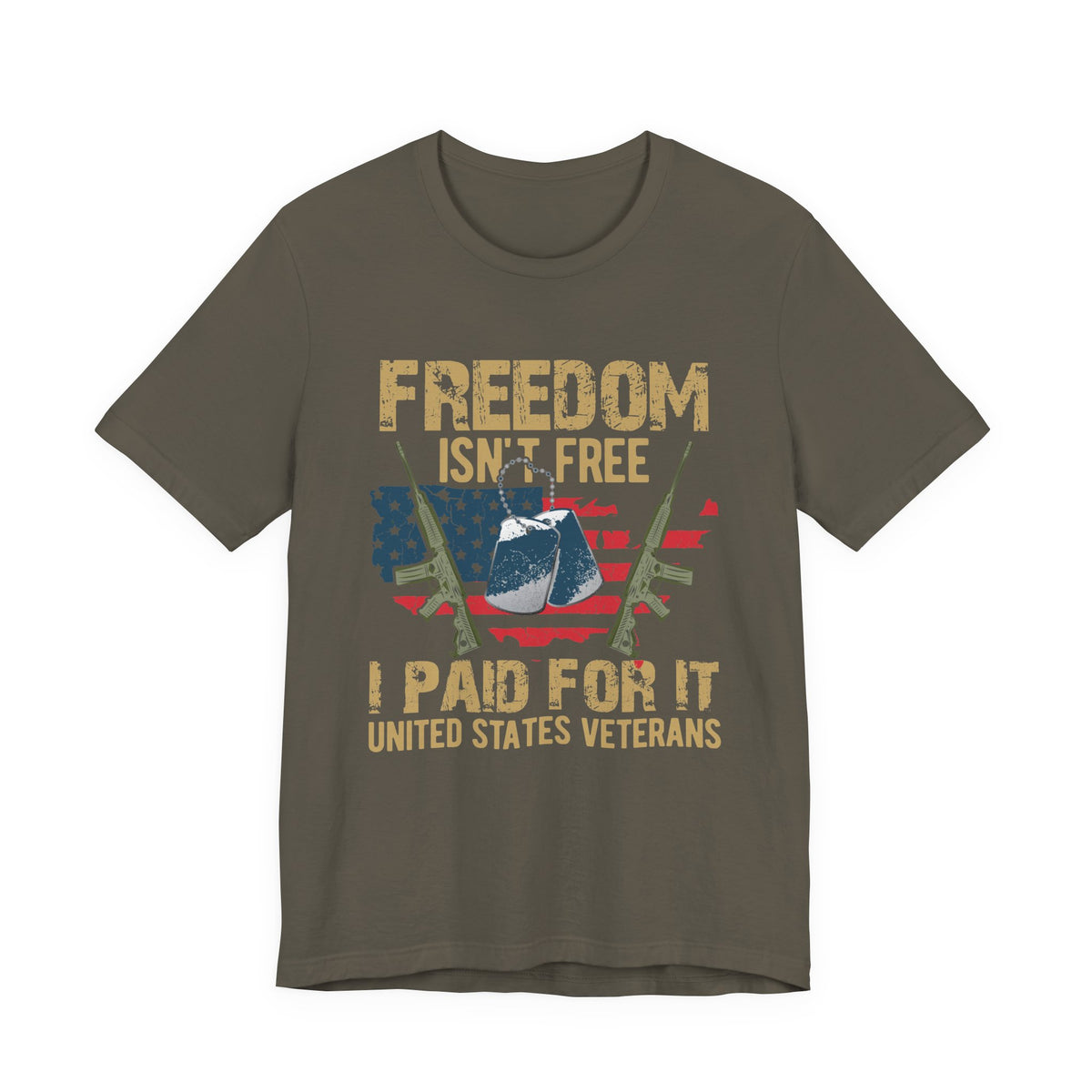 Freedom Isn't Free Paid For It Veterans T-Shirt American Flag Combat Helmet Unisex Cotton Tee v19
