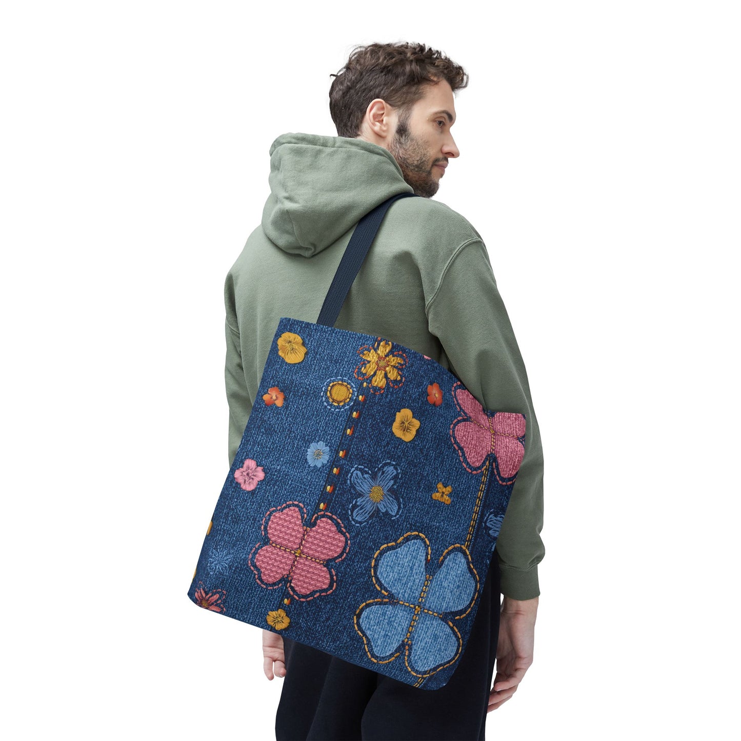 Denim Fabric Imitation Print Unisex Canvas Bag Poly Spun 3 Sizes Tote Bag 129