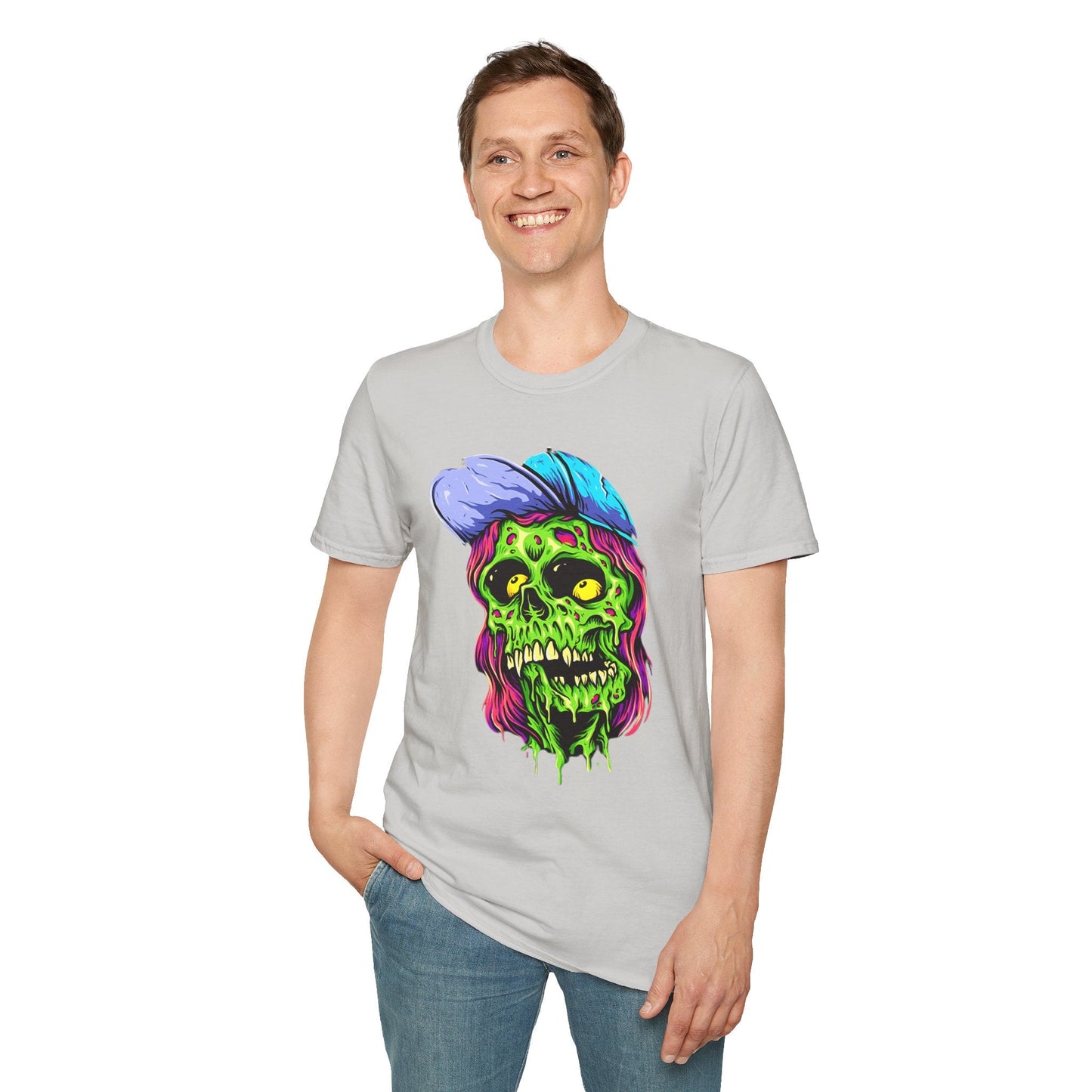 Unisex Skull Tee Shirt With Skeleton Artwork Gildan Softstyle 64000 Ring Spun Cotton