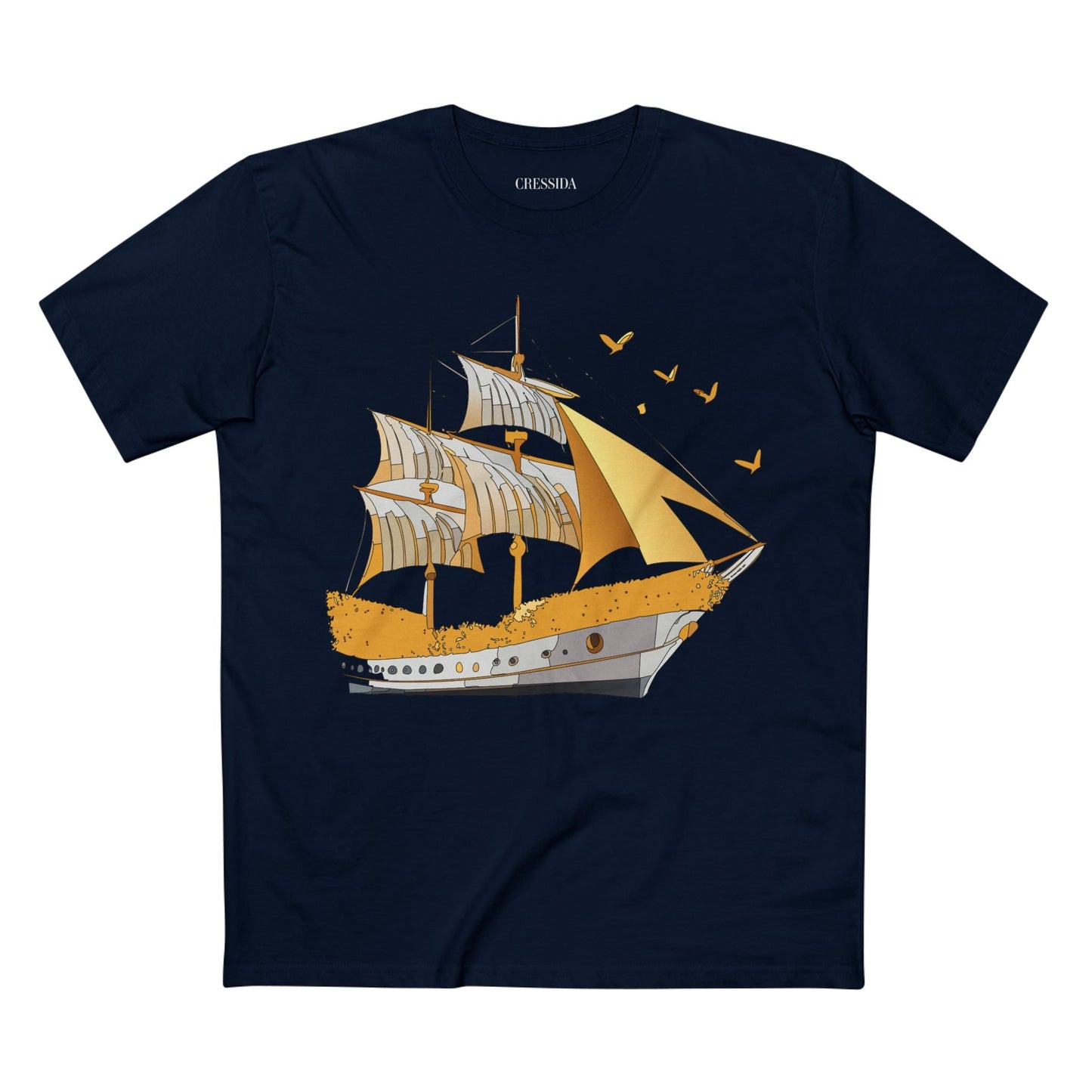Ship Graphic Unisex 100 Cotton T-Shirt with Gold Frigate Art Design 20