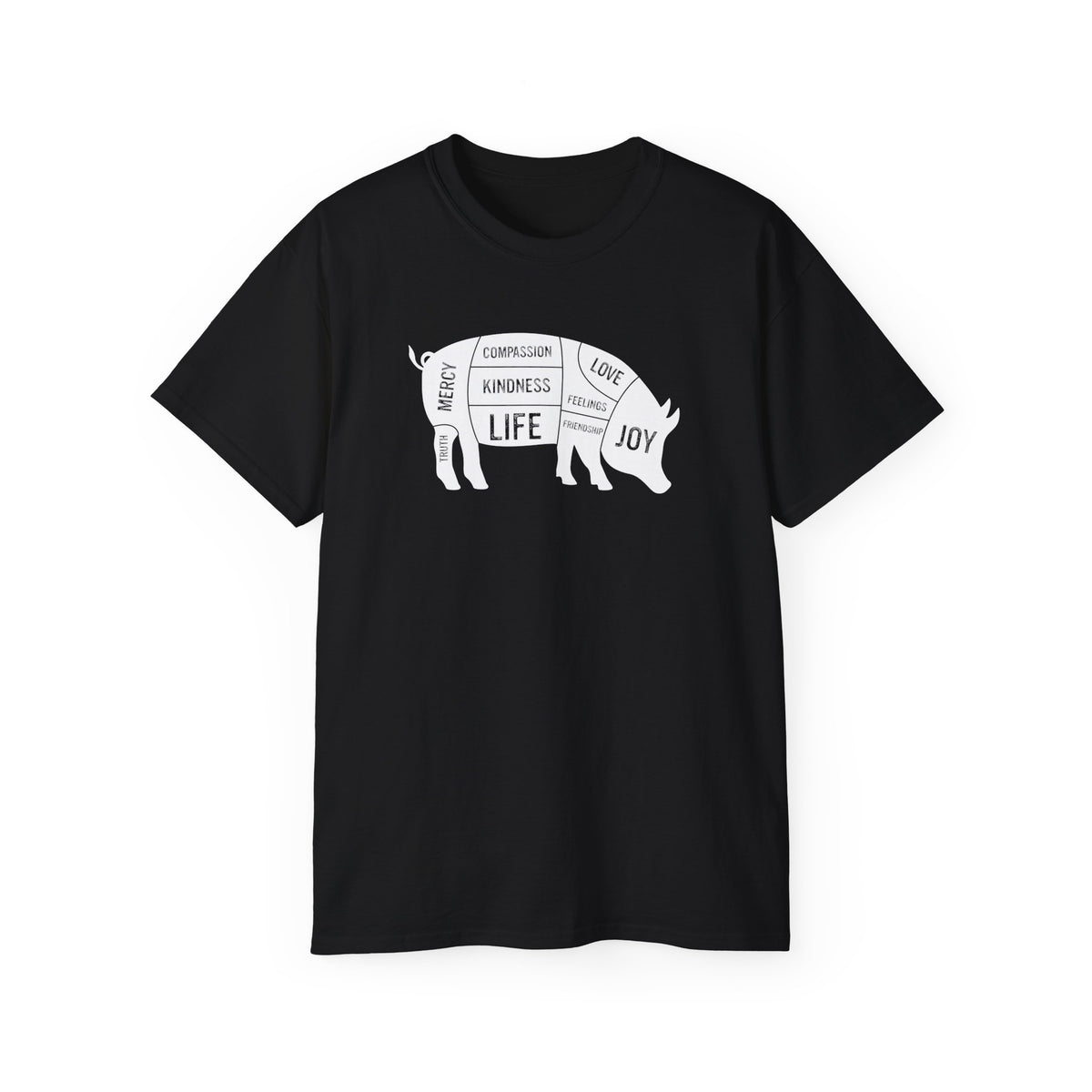 Pig Diagram Typography Tee | Love, Joy, Kindness, Life