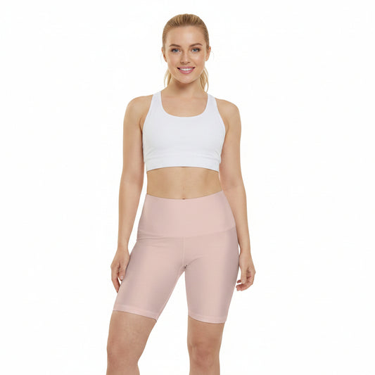 Almond Silk Beige Women's Nude Pink High-Waist Workout Shorts — Biker Fitness Activewear
