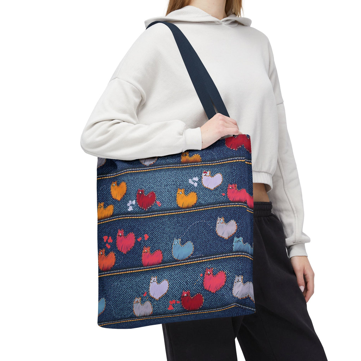 Love Day Graphic Design Denim Fabric Imitation Print Unisex Canvas Bag POLY 3 Sizes Tote Bag 201-9