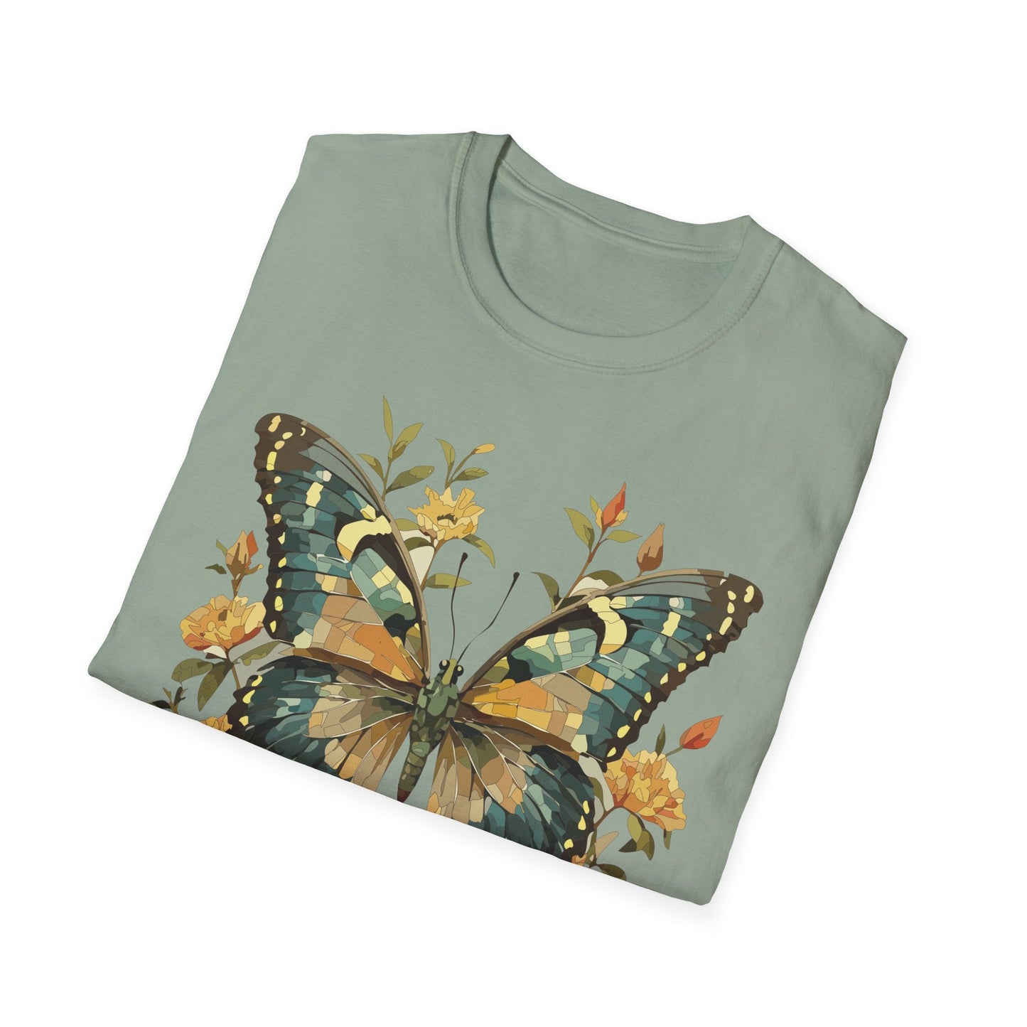 Butterfly Print T Shirt Unisex Monarch Shirt Gildan Softstyle 64000 Ring Spun Cotton