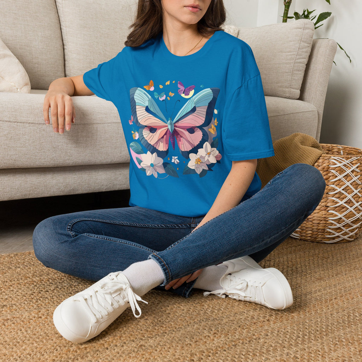Pastel Butterfly Floral Moths Graphic Design Unisex 100 Cotton Gildan T-Shirt