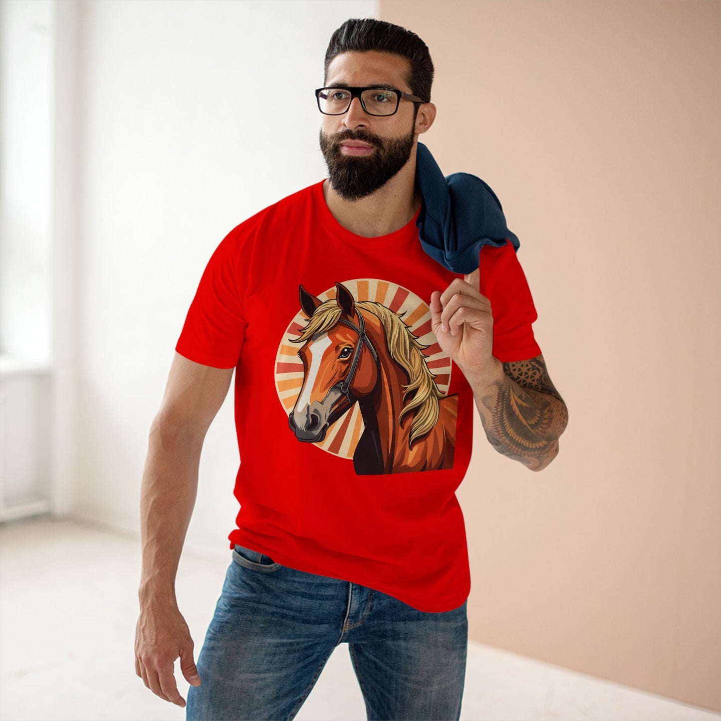Unisex Premium Cotton Art Tee Featuring Horse Illustration Retro2Nova Animals Shirt Collection For All Seasons