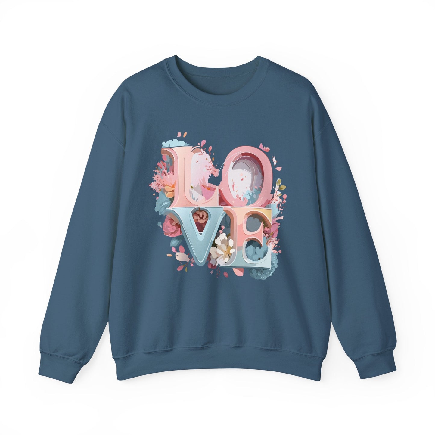 Floral Love Sweatshirt Unisex Crewneck Valentine Day Gift Gildan 18000 Fifty Fifty Cotton Blend