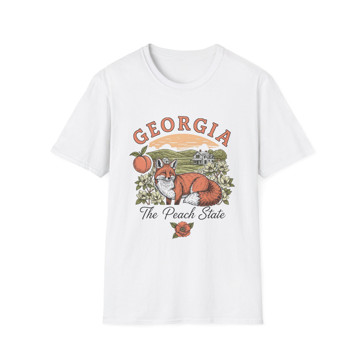 Georgia Fox T-Shirt — The Peach State Vintage Fox Graphic Travel Tourist Graphic Design Unisex 100 Cotton Gildan T-Shirt