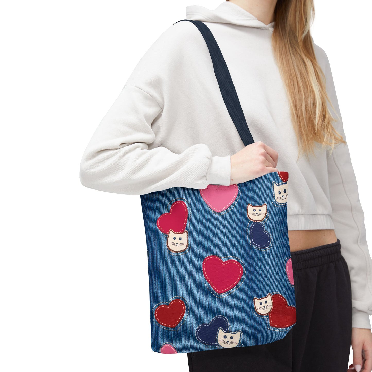 Love Day Graphic Design Denim Fabric Imitation Print Unisex Canvas Bag POLY 3 Sizes Tote Bag 201-17