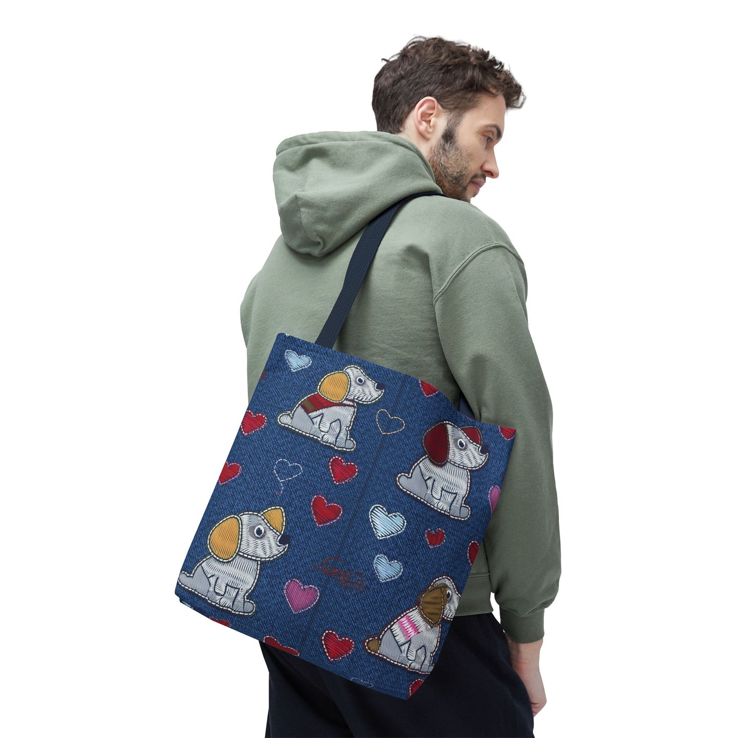 Love Day Graphic Design Denim Fabric Imitation Print Unisex Canvas Bag POLY 3 Sizes Tote Bag 201-15