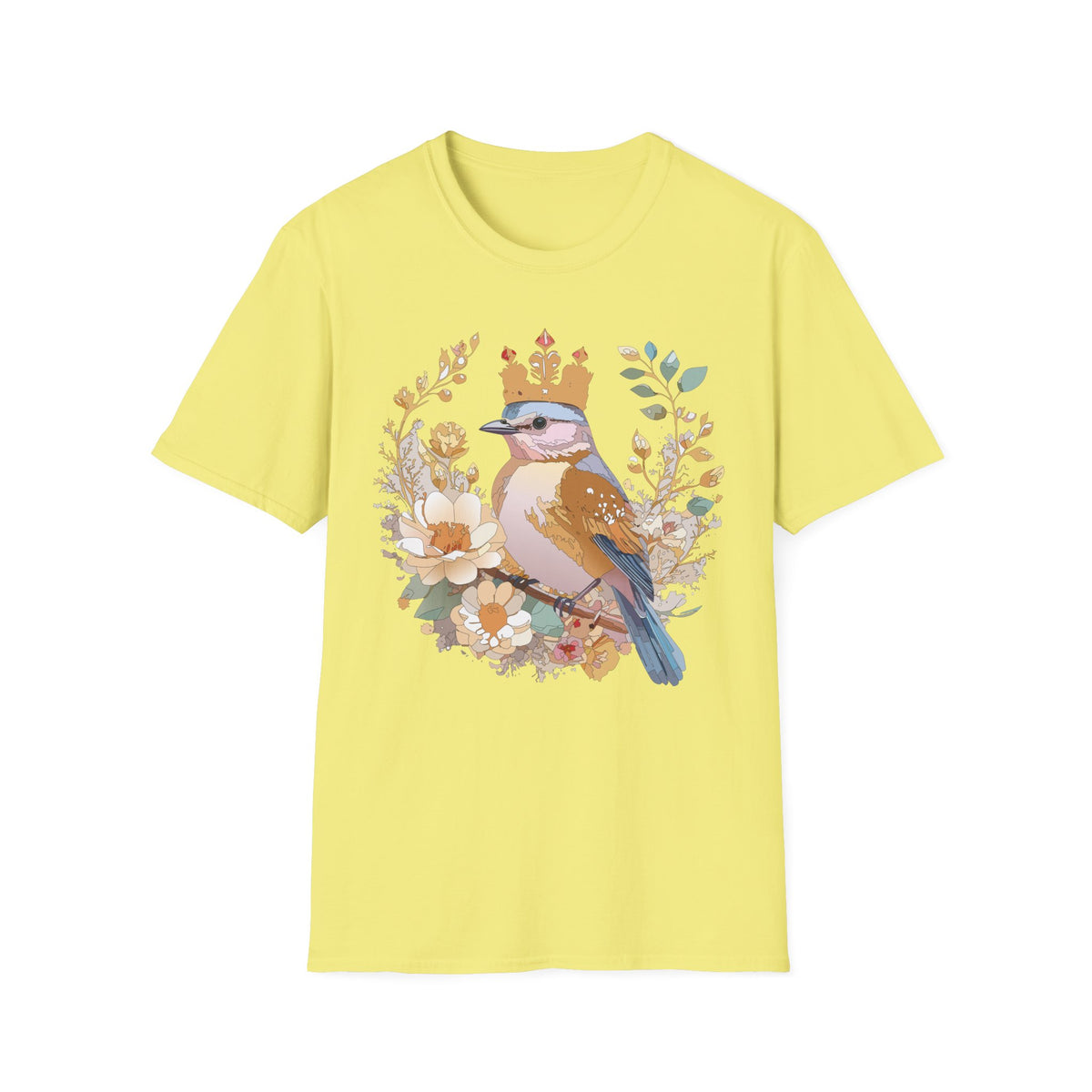 Crowned Blue Jay Bird Floral Illustration T-Shirt | Nature Bird Tee