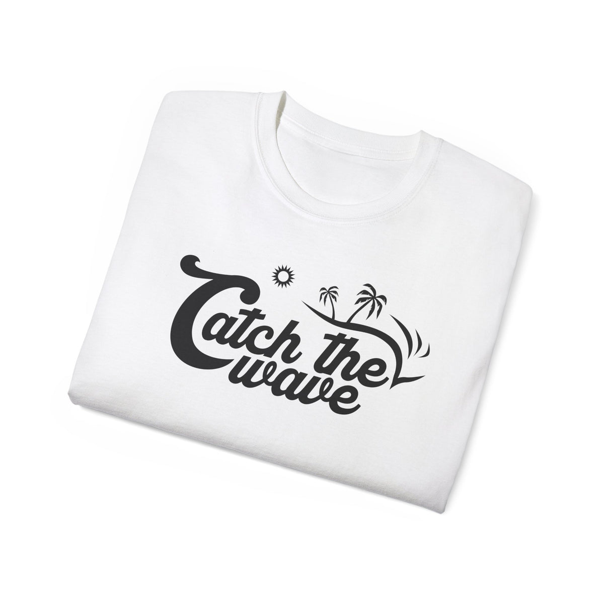 Catch the Wave Tee | Surf Script Typography, Palm Trees, Beach Vibes