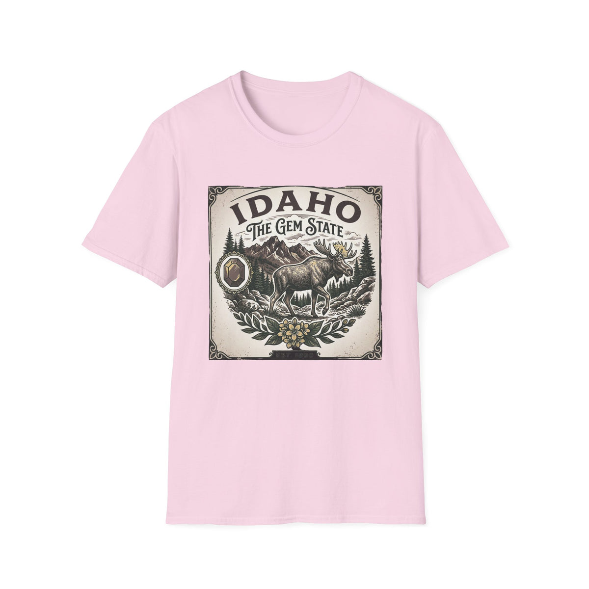 Idaho The Gem State Vintage Moose Travel Tourist Graphic Design Unisex 100 Cotton Gildan T-Shirt