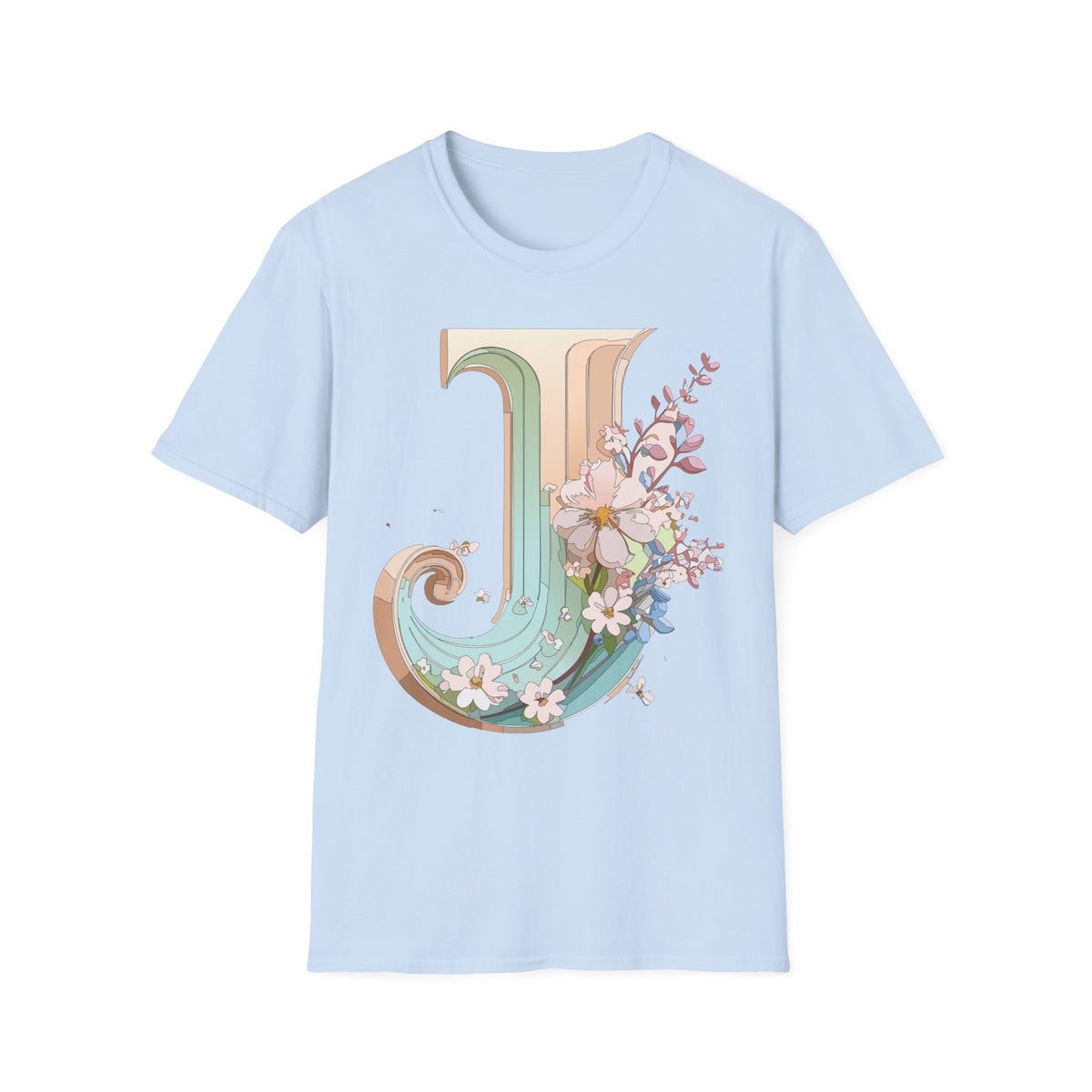 Floral Letter J monogram T-Shirt | Vintage pastel initial tee