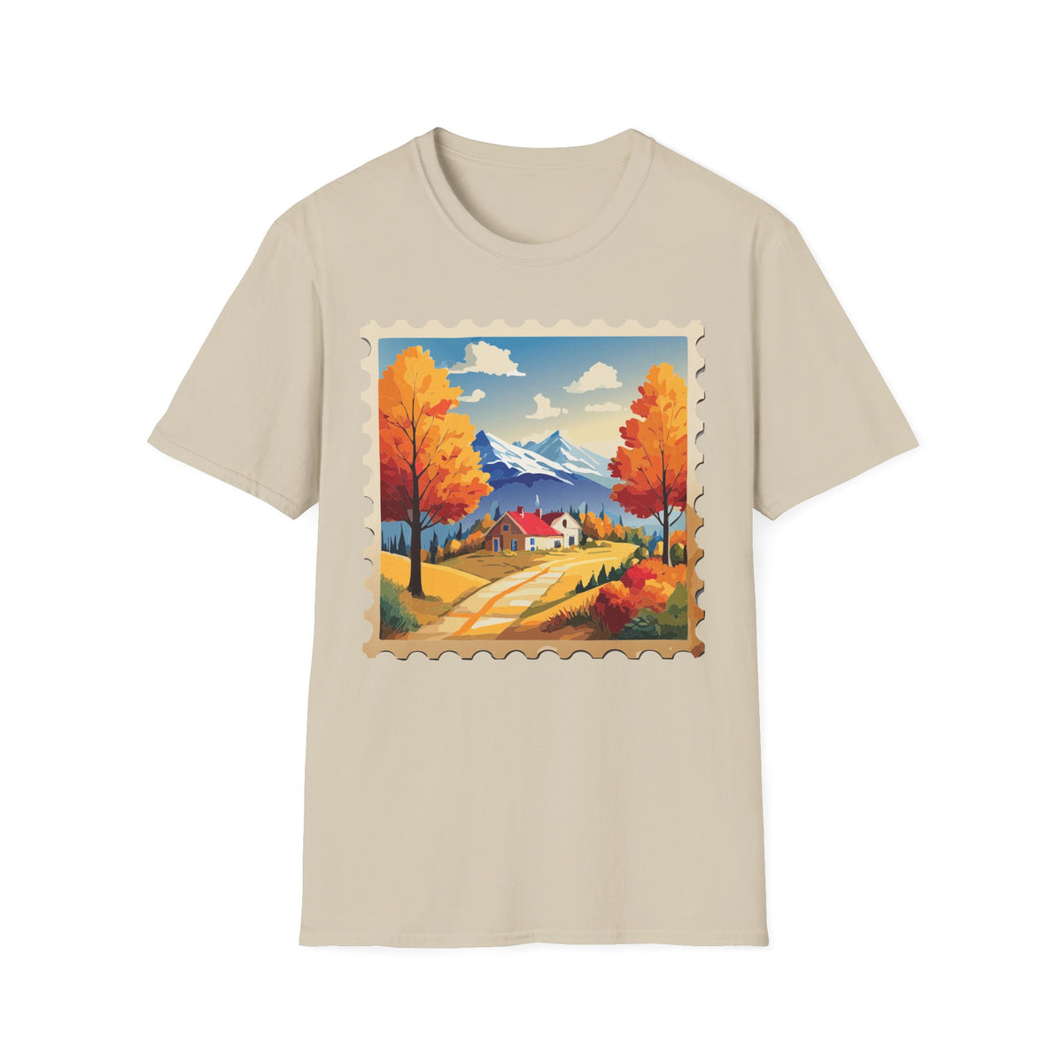 Autumn Mountain Landscape T-Shirt | Fall Trees Cabin Scenic Print
