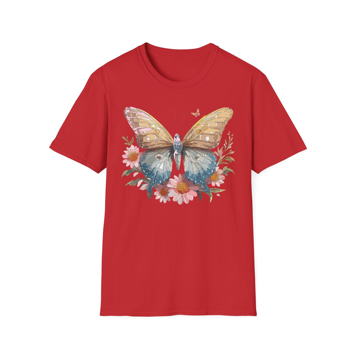 Butterfly Floral T-Shirt – Colorful Nature-Inspired Botanical Gift Graphic Design Unisex 100 Cotton Gildan T-Shirt