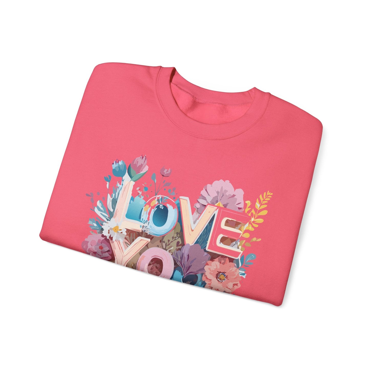Floral Love Sweatshirt Unisex Heavy Blend Crewneck Valentine Day Flower Print Cozy Fleece Warm Gift