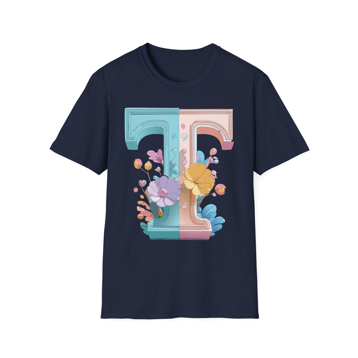 Floral Split Letter T-Shirt T Pastel Floral Initial Tee