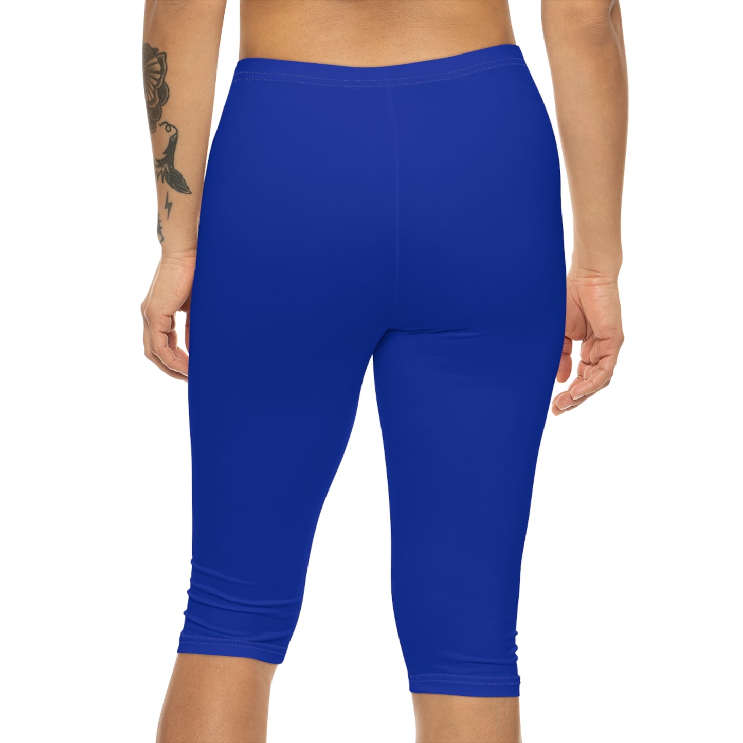 Egyptian Blue Color Women's Brushed Suede Poly Span Casual Capri Leggings XS-2XL