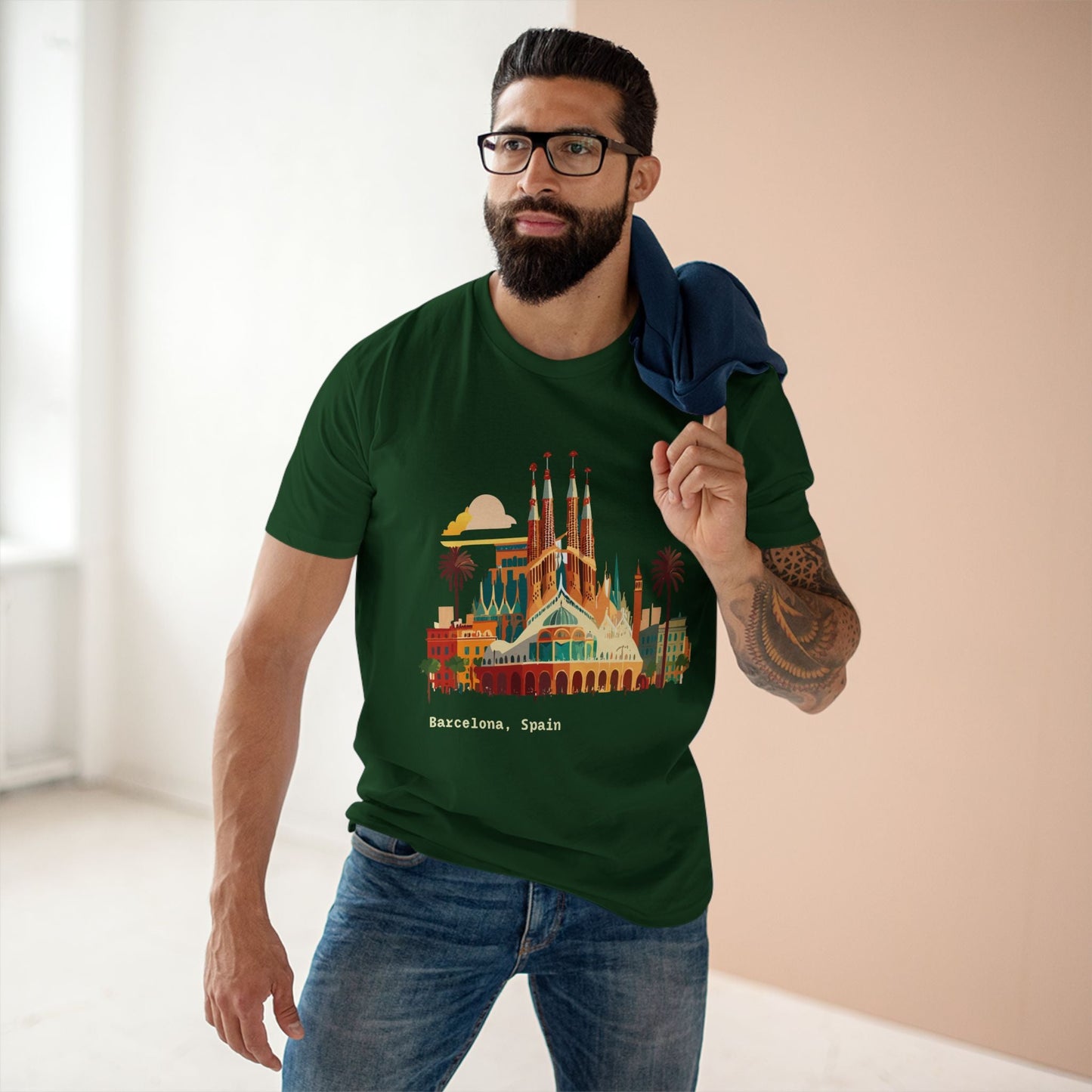 Barcelona Travel Shirt Unisex Premium Cotton Tee With Retro Artwork From Retro2Nova Collection TT7