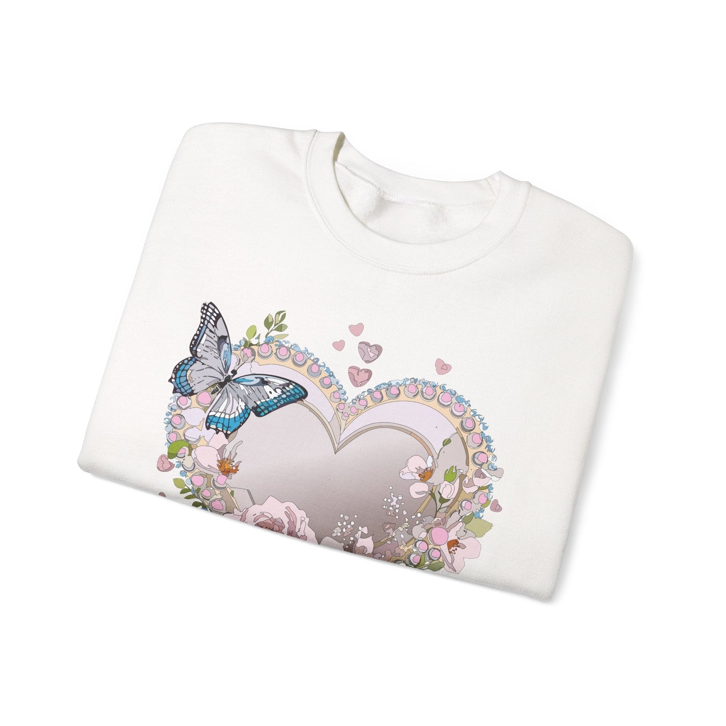 Unisex Floral Heart Sweatshirt For Valentines Day With Floral Love Print Crewneck Heavy Blend