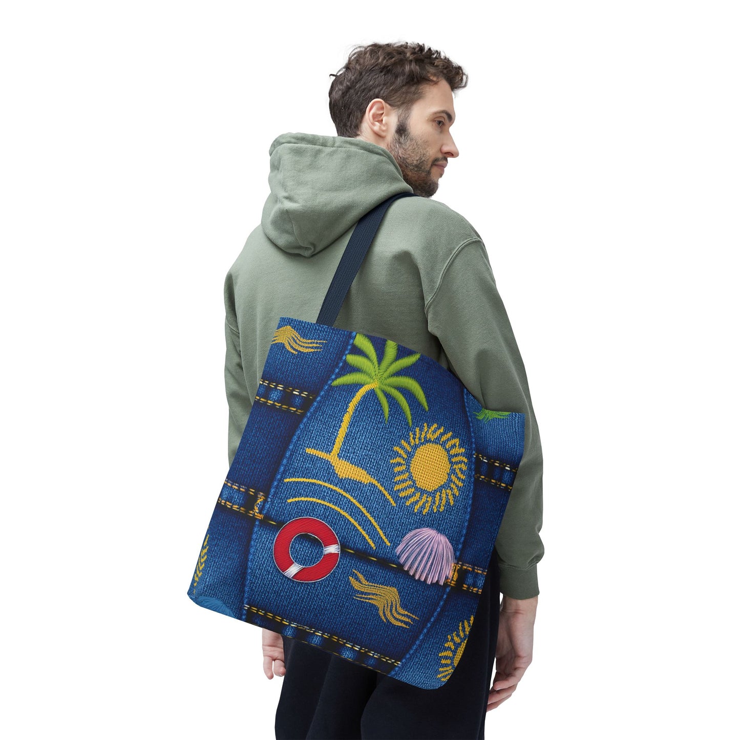 Denim Fabric Imitation Print Unisex Canvas Bag Poly Spun 3 Sizes Tote Bag 182-5