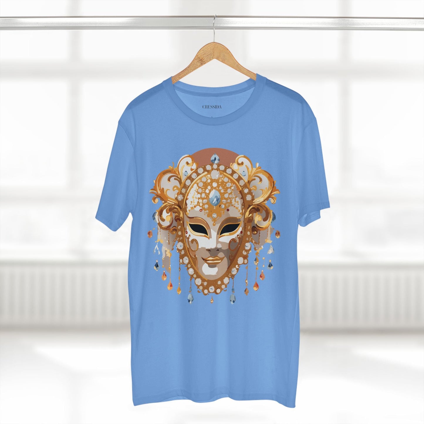 Carnival Mask Graphic T-Shirt Unisex 100 Cotton With Antique Gold Art Design Tee 15