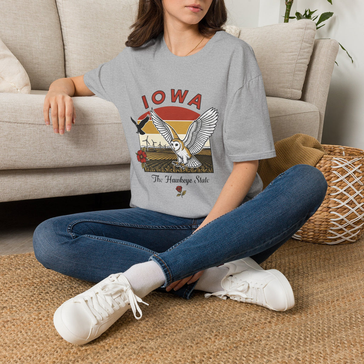 Iowa Barn Owl Tee — The Hawkeye State Vintage Sunset Tee Travel Tourist Graphic Design Unisex 100 Cotton Gildan T-Shirt