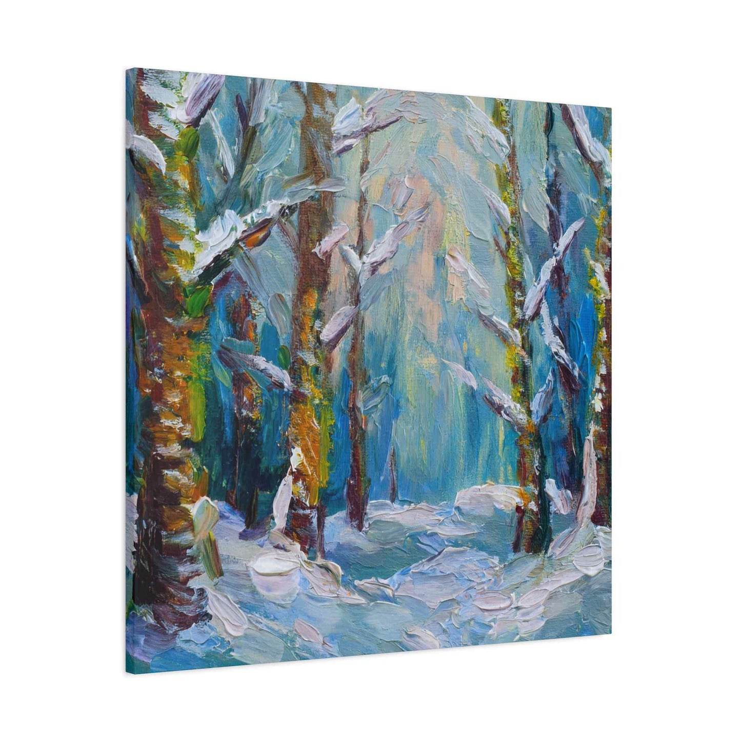 Snow Forest Print Canvas, Oil Paint Print 20x20, 24x24, 30x30, 32x32, 36x36 Art Design Print Pine-Wood Inner Frame MC-76