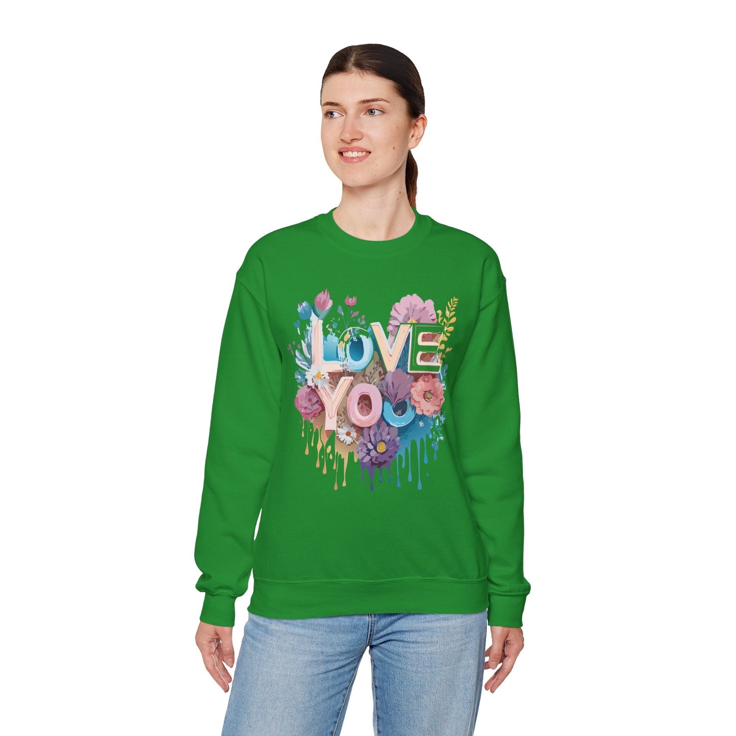 Floral Love Sweatshirt Unisex Heavy Blend Crewneck Valentine Day Flower Print Cozy Fleece Warm Gift