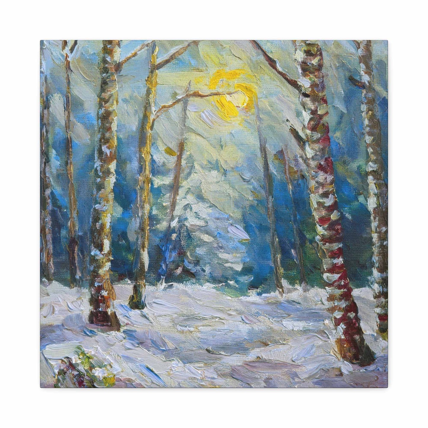 Snow Forest Print Canvas, Oil Paint Print 20x20, 24x24, 30x30, 32x32, 36x36 Art Design Print Pine-Wood Inner Frame MC-79