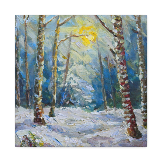 Snow Forest Print Canvas, Oil Paint Print 20x20, 24x24, 30x30, 32x32, 36x36 Art Design Print Pine-Wood Inner Frame MC-79
