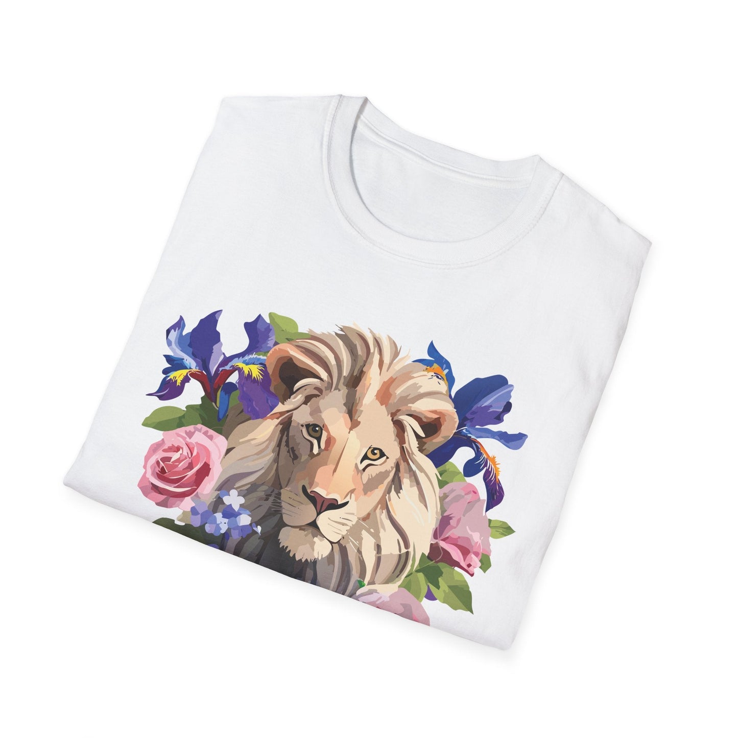 Unisex Lion Shirt Floral Lion Tee Softstyle Gildan 64000 100 Percent Cotton
