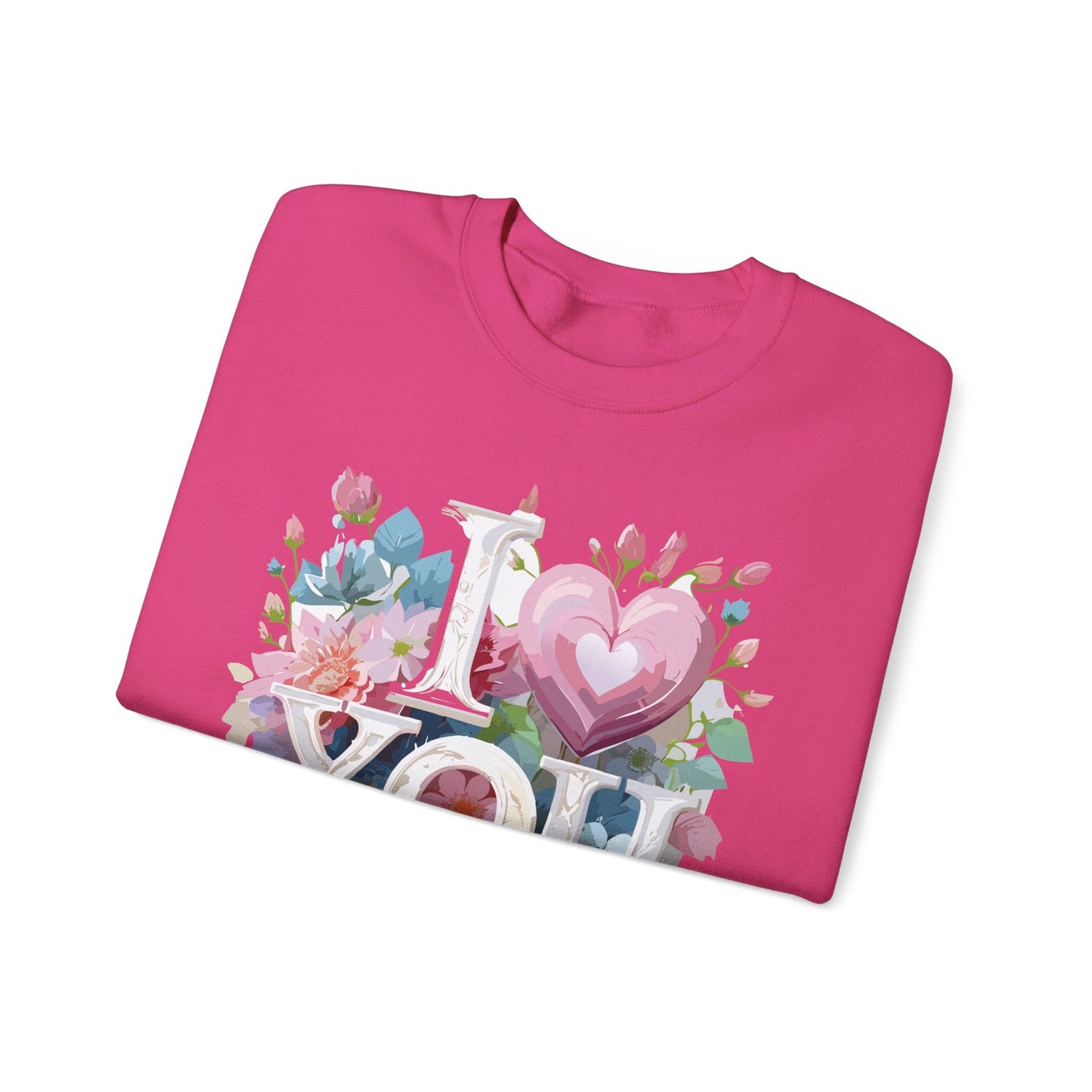 Floral Love Sweatshirt Unisex Valentine Day Flower Print Crewneck Gildan 18000 Cozy