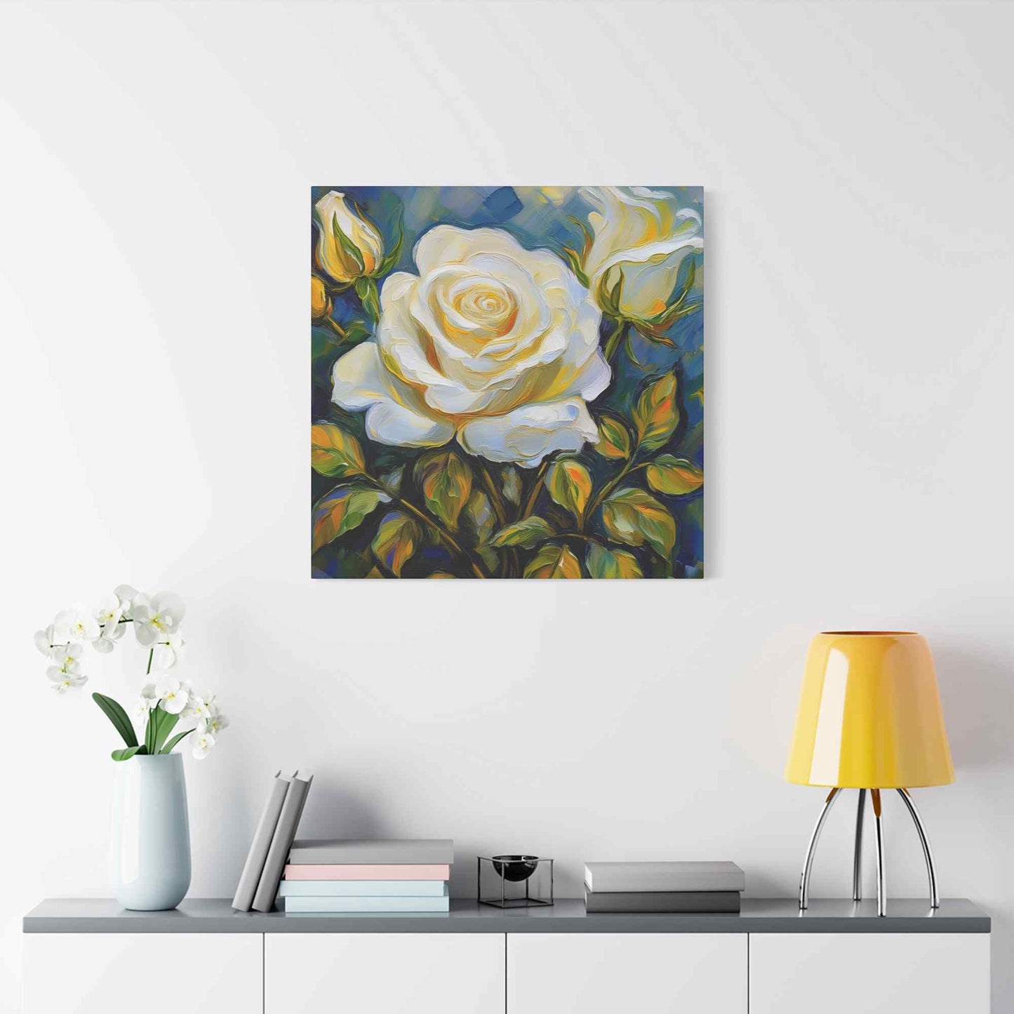 White Roses Print Canvas, Roses Oil Paint Print 20x20, 24x24, 30x30, 32x32, 36x36, Floral Art Design Print Non-Frame MC-21