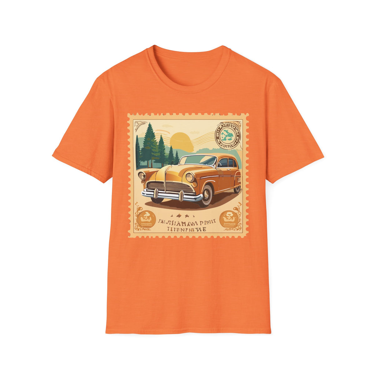 Vintage Classic Car Stamp T-Shirt | Retro Roadtrip Scenic Graphic Tee Unisex 100 Cotton Gildan T-Shirt