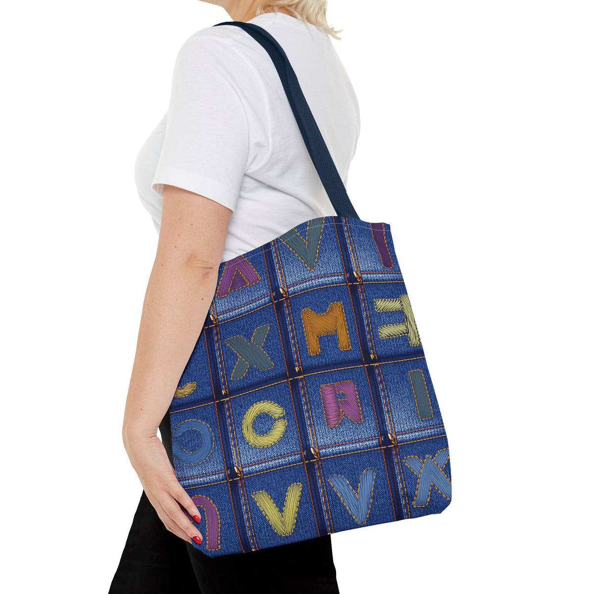 Denim Fabric Imitation Print Unisex Canvas Bag Poly Spun 3 Sizes Tote Bag 187-5