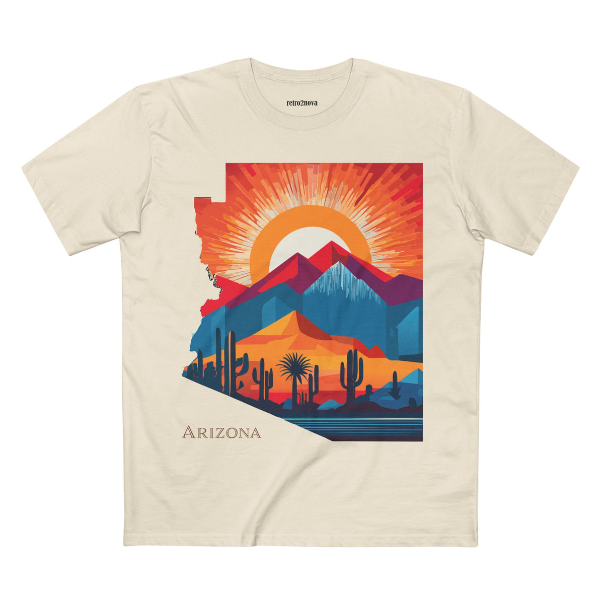 Arizona Desert Sunset Tee | State Silhouette, Cactus Landscape