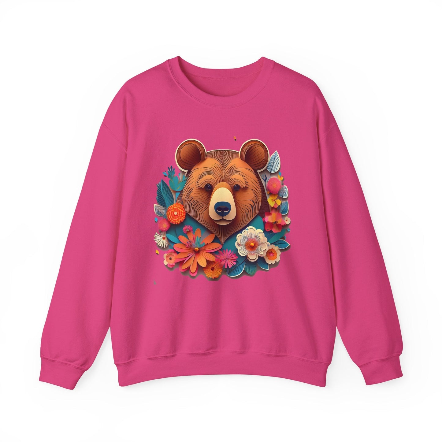 Unisex Floral Bear Sweatshirt Art Design Gildan 18000 Heavy Blend Crewneck
