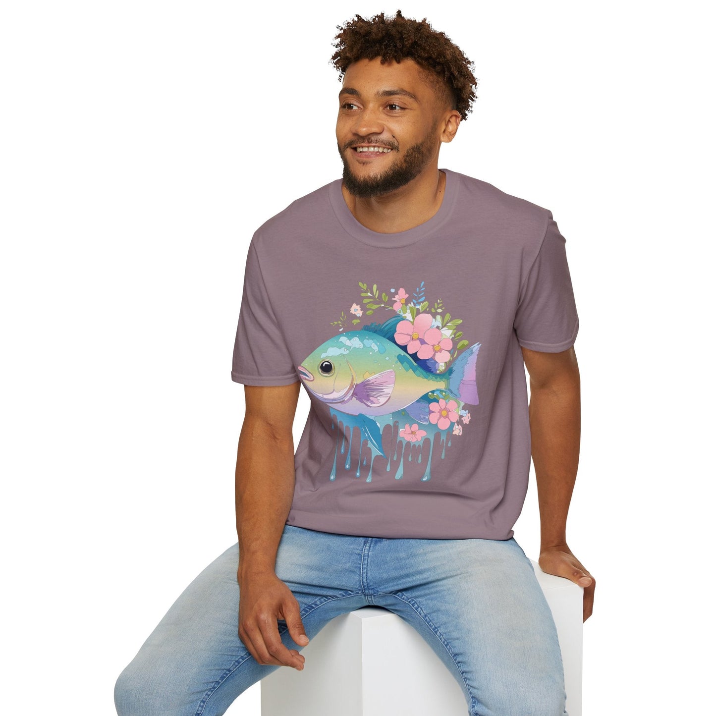 Fish Art Graphic Tee Unisex Gildan Softstyle 64000 100 Percent Ring Spun Cotton Comfortable Tee