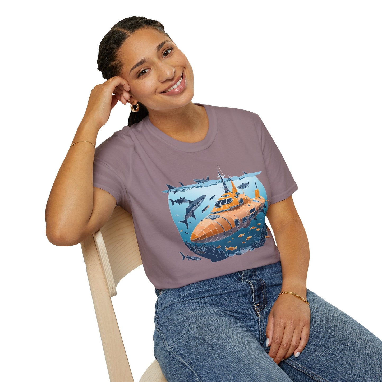 Ocean Graphic Tee Shirt Unisex Softstyle 64000 Gildan Lightweight Breathable Ocean Design U Boat